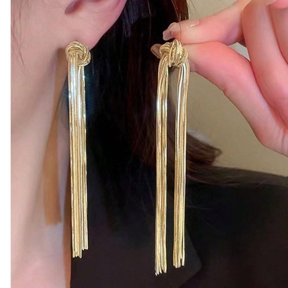 Luxe Gold Tone Long Tassel Drop Earrings - Picture 1 of 5